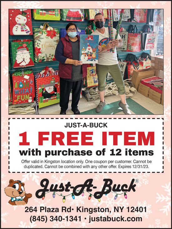 1 Free Item with the Purchase of 12 Items at Just-A-Buck